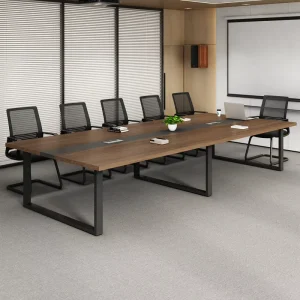 Luxury Modern Rectangle Metal Legs Wooden 12 People Conference Meeting Table Touch Screen Conference Table
