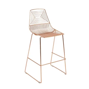 Luxury Modern Rose Gold Wire Mesh High Beach Outdoor Cafe Bar Chair for Home Bar & Hotel Dining