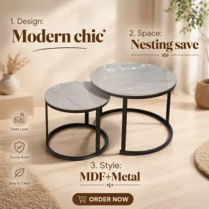 Luxury Modern Round 2 Piece Coffee Table with Sintered Stone Top for Living Room Home Hotel