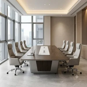 Luxury Modern Round Conference Table Set Wooden Top Leather Chairs 20 Seater Boardroom Meeting Room Commercial Office Furniture