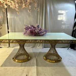 Luxury Modern Round Stainless Steel Outdoor Dining Table with Glass Top for Hotel Banquet and Wedding Furniture