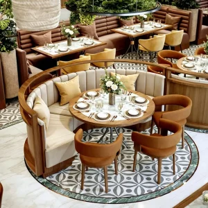 Luxury Modern Round Wooden Leather Half Circle Booth Seating Commercial Cafe Restaurant Table and Chair Furniture Sets