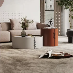 Luxury Modern Saddle Leather Coffee Table Small Size Creative Design