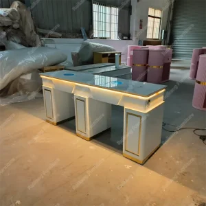 Luxury Modern Salon Ambient Light Marble Nail Desk Tech Tables Professional Mesa De Manicura Double Manicure Nail Table for Nail