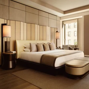 Luxury Modern Solid Oak Wood Durable Hotel Bedroom Furniture Set for 5 Star Hotels Resorts Full Suite Villas Apartments