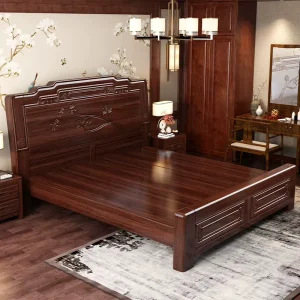 Luxury Modern Solid Wood Bedroom Furniture Set with Storage King Size Walnut Bed for Bed Room Hotels Custom Contemporary