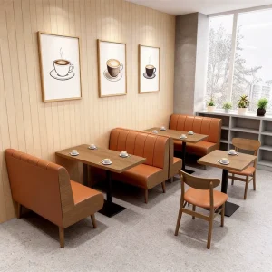 Luxury Modern Square Durable Wood Leather Restaurant Cafe Hotel Commercial Furniture Set Sofa Bench Booth Seating Design Chair