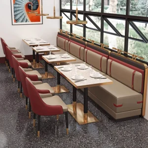 Luxury Modern Stainless Booth Seating Commercial Cafe Shop Table and Chair Restaurant Leather Sofa Set