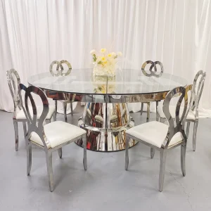 Luxury Modern Stainless Steel Frame Stretchable Glass Table Wedding Table Bridal Groom Party Banquet Decoration