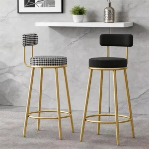 Luxury Modern Velvet High Bar Stool with Chrome Base Metal Frame for Restaurants Dining Kitchen Island Bar Furniture