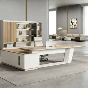 Luxury Modern White L Shape Executive Office Desk Minimalist Wooden Eco Friendly Modular Boss Table Side Storage Cabinet Office