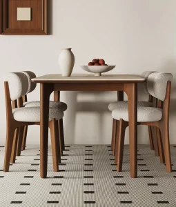 Luxury Modern Wood Dining Table Set Oak Rectangular 6 Chairs for Home Office Apartment Restaurant Hotel with Outdoor Kitchen Use