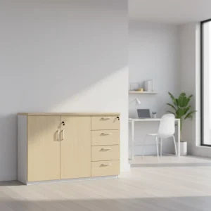 Luxury Modern Wooden Panel 4 Drawer Key Lock Filing Cabinet with Floor Standing Design for Home Office Data Storage