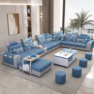 Luxury Multifunctional U shaped Sofa Set Fabric Corner Sofa Multiple Seats Detachable and Washable