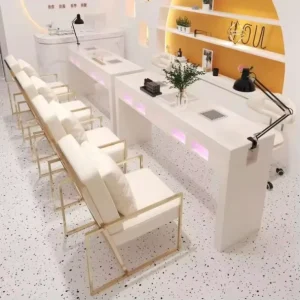 Luxury Nail Salon Furniture Double Manicure Table and Chair Factory Professional Wood Beauty Salon Mid century Modern