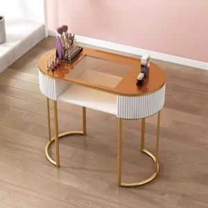 Luxury Nail Salon White Glass Double Seater Nail Table and Chair Set Modern Beauty Salon Nail Table
