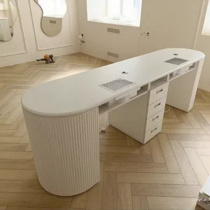 Luxury Nail Station Table Set White Painting Beauty Salon Long Desk for Nails Manicure Nail Table with Dust Collector