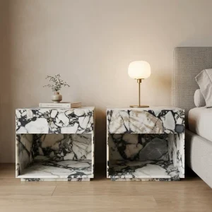 Luxury Natura Marble Side Table Modern Minimalist Cube Nightstand Stone Living Room Bedroom Decor Sofa Side Outdoor Side Table