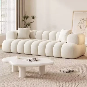 Luxury Nordic Creamy Style Modular Solid Wood Frame Sectional Sofa Couch Reclining Sofa for Apartments Villas Hotel Living Room