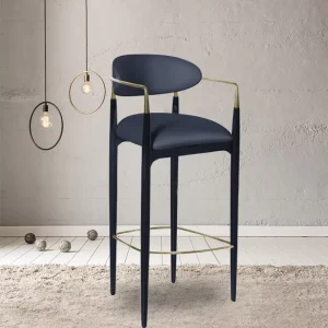 Luxury Nordic Gold High Counter Height Modern Metal Frame Velvet Upholstered Seat Restaurant Kitchen Bar Stools