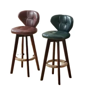 Luxury Nordic High Stool Swivel Leather Bar Chair for Dining Modern Solid Wood for Home Kitchen Outdoor Gym Restaurant