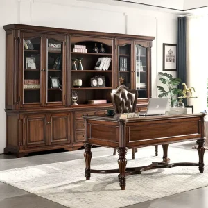 Luxury Office Furniture Solid Wood Combination Bookcase Wall Living Room Glass Door Display with Drawers for Villa