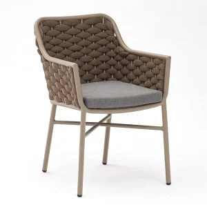Luxury Outdoor Furniture Aluminum Frame Dinning Chair With Waterproof Cushion Hotel Restaurant Rope Chair