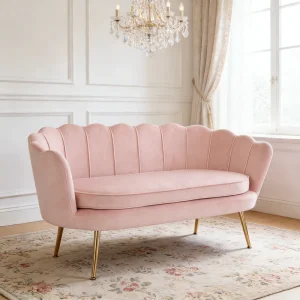 Luxury Petal Shaped Velvet Chair Two Seater Sofa for Home Living Room Bedroom Hotel Apartment Indoor Elegant Furniture