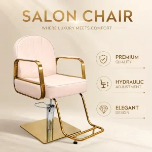 Luxury Pink Salon Styling Chair Hydraulic Barber Chair with Gold Square Base Footrest for Beauty Salon