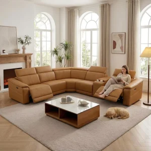 Luxury Power Recliner Sectional Sofa L Shaped Living Room Set Leather Sofa Reclining Couch with Storage Console Cup Holder