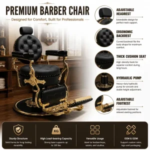 Luxury Recliner Hair Cutting Beauty Barbershop Antique Salon Equipment Furniture Salon Chair Metal Barber Chair for Men Silla De
