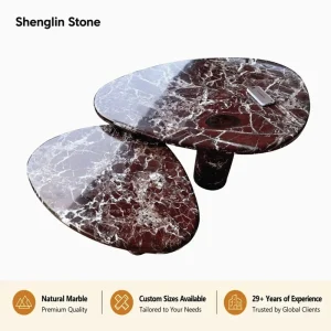 Luxury Red Marble Coffee Table Modern Nesting Tea Table Set Custom Stone Center Table for Villa Living Room Factory Price