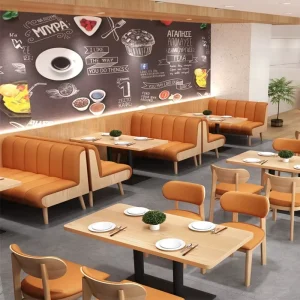 Luxury Restaurant Furniture Set Commercial Metal Tables and Chairs Wooden Booth Sofa Suitable for Hotel
