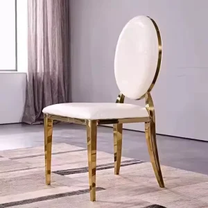 Luxury Round Back Dining Chair for Wedding Parties Golden Stainless Steel with Durable Iron Legs Hotel Furniture Banquet Set