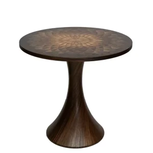 Luxury Round Coffee Table with Artisanal Radiating Kinetic Veneer Marquetry Plywood Top and Base