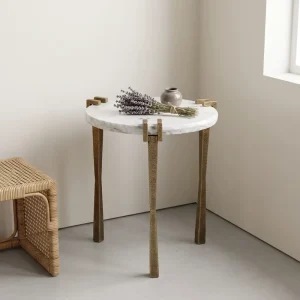 Luxury Round Marble End Table Iron Frame Side Table Modern Accent Table White Marble Top Sofa Table Nightstand Hotel Furniture