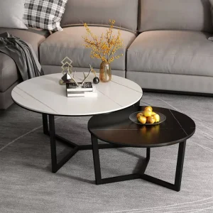 Luxury Round Metal Coffee Table Set with Adjustable Height and Storage, Modern Nesting Side Tables for Home and Hotel