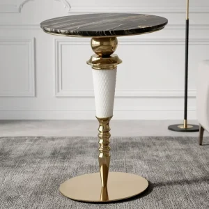 Luxury Round Side Table Modern Designer Stainless Steel Natural Marble Sofa Side Table for Villa Mansion Designer Project
