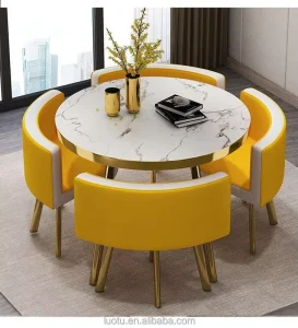 Luxury Round Top Dining Table Set Metal Chairs MDF Wood 1 Table 4 Chairs Set Restaurant Furniture Set