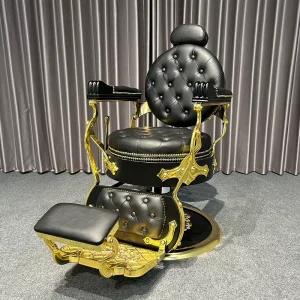 Luxury Salon Furniture Golden Retro Styling Chair Hairdressing Hydraulic Recliner Barber Chair