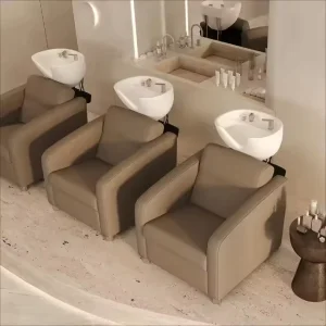 Luxury Salon Professional Brown Shampoo Chair Backwash Unit Bed Hair Washing Chair Shampoo Bowl for Barbershop