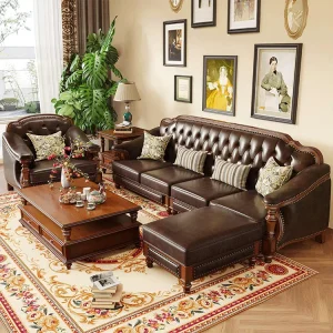Luxury Sectional Chesterfield Sofa Set Modular Italian Leather Tufted Apartment Mall Living Room Home Decor