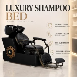 Luxury Shampoo Backwash Unit Barber Shampoo Chair Salon Hair Washing Station with Ceramic Basin PU Leather