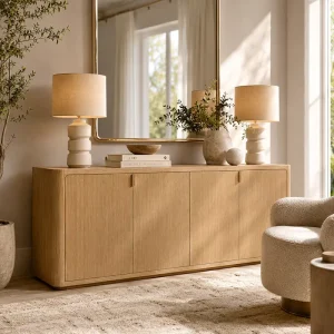 Luxury Sideboard Cabinet Wood Storage Cabinet Fluted Door Buffet Cabinet Modern Living Room Furniture Factory