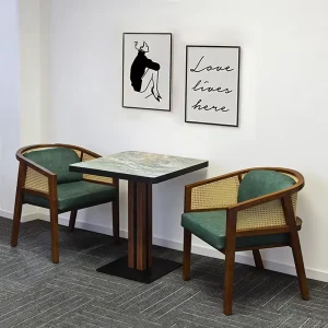 Luxury Simple Sintered Stone Dining Table Set Modern PE Rattan Backrest Chair for Restaurant Hotel Cafe