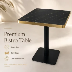 Luxury Sintered Stone Bistro Table and Chair Set with Gold Metal Base for Hotel Cafe Restaurant Commercial Use