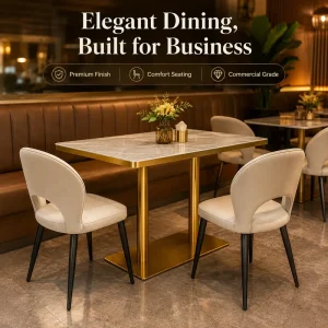 Luxury Sintered Stone Dining Set for Hotel & Restaurant Gold Metal Base Ergonomic Chairs Commercial Grade