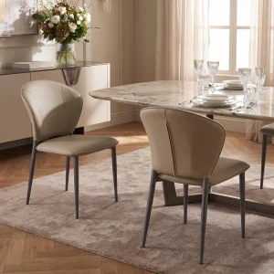 Luxury Smooth PU Leather Dining Chair with Metal Legs Light Luxury Hotel Chairs