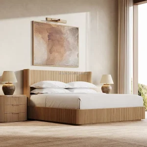 Luxury Solid Oak King Size Bed Frame with Nightstand Set Modern Bedroom Furniture OEM ODM Custom Home Hotel