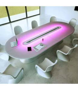 Luxury Solid Surface Conference Desk with Wireless Charger Pop Up Box 24 Seater Contemporary Design for Hotels Offices & Schools